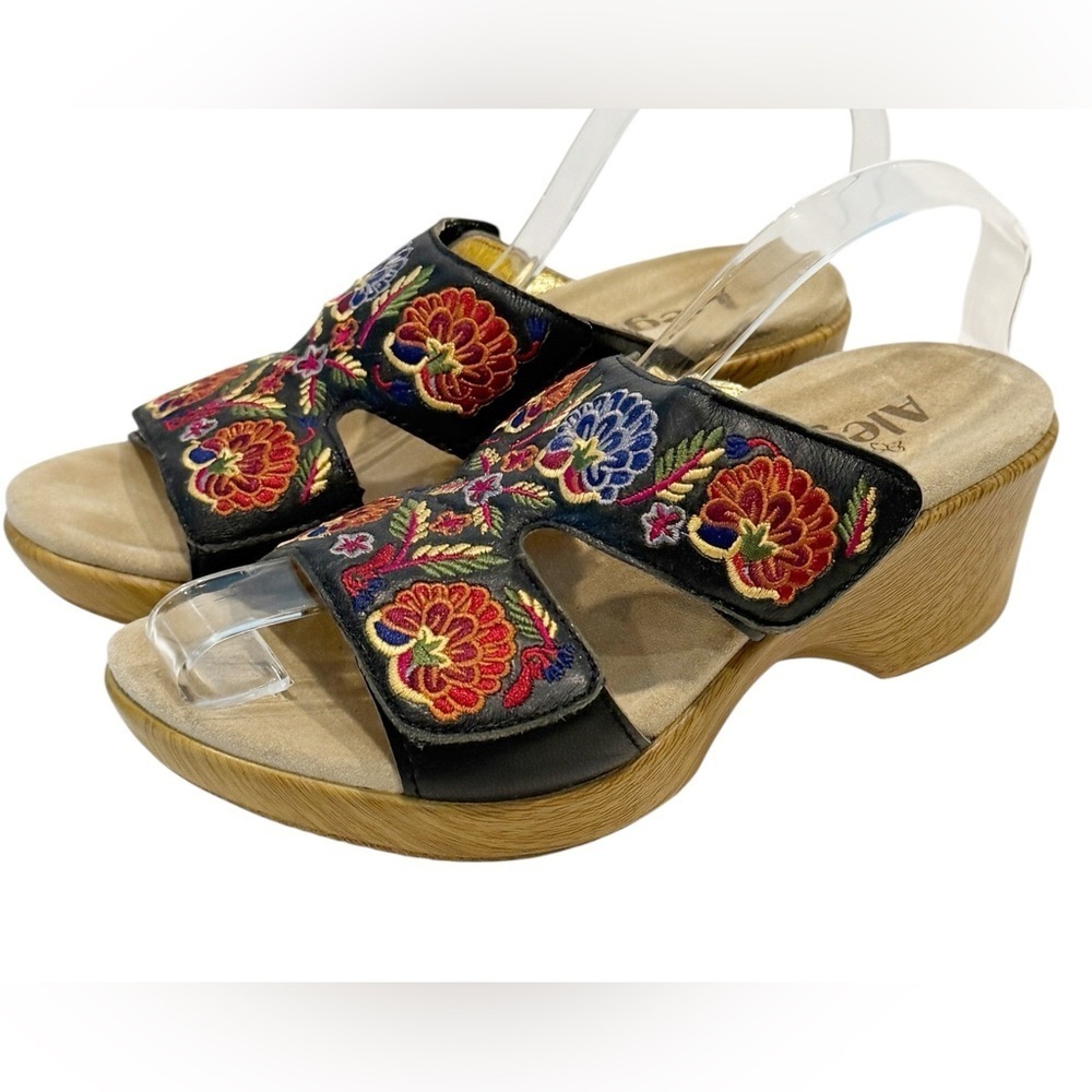 Alegria Linn Floral Embroidered Slip On Leather Sandals Floral Size 36/6 - 6.5